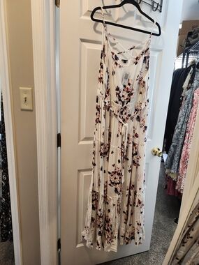 Torrid Cream Maxi Dress with Pink & Brown Floral Print, Torrid 3 = 3X